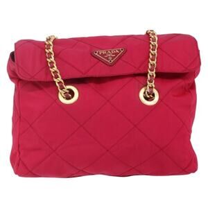 Prada Nylon Quilted Chain Shoulder Bag Pink